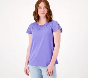 "As Is" Laurie Felt Cotton Bamboo Eyelet Flutter Sleeve Tee