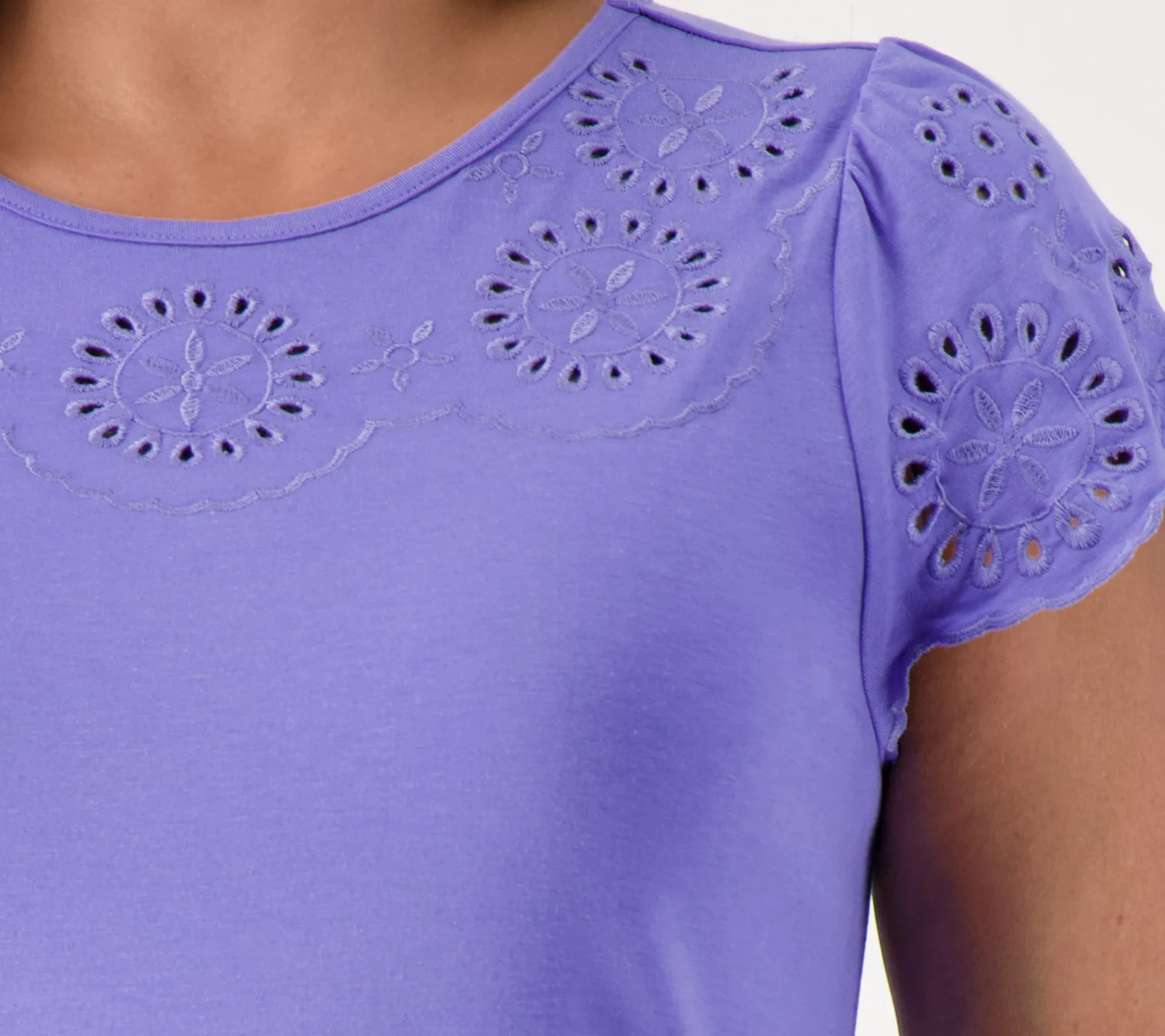 "As Is" Laurie Felt Cotton Bamboo Eyelet Flutter Sleeve Tee