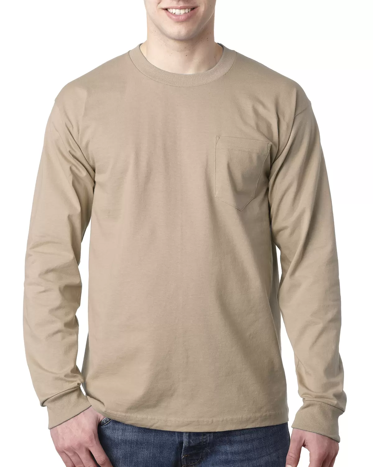 8100 Bayside Adult Long-Sleeve Cotton Tee with Pocket SKU: 8100