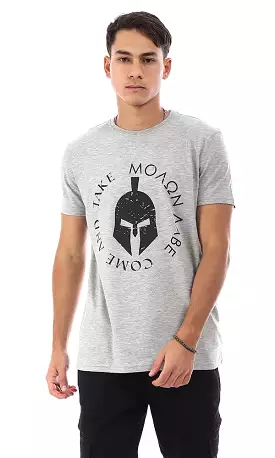 95152 Gladiator Helmet Front Printed Slip On T-Shirt - Heather Grey