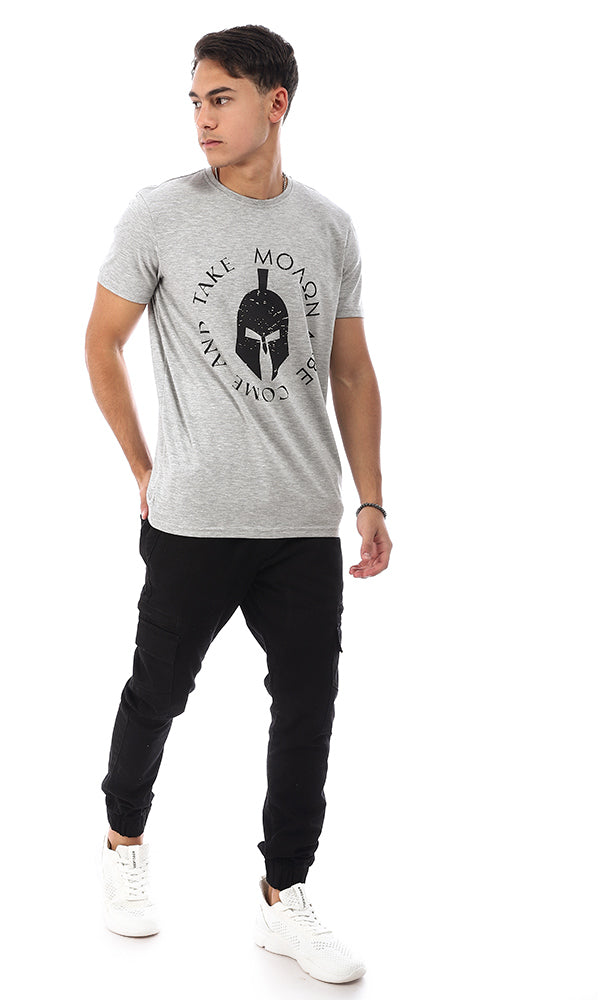 95152 Gladiator Helmet Front Printed Slip On T-Shirt - Heather Grey