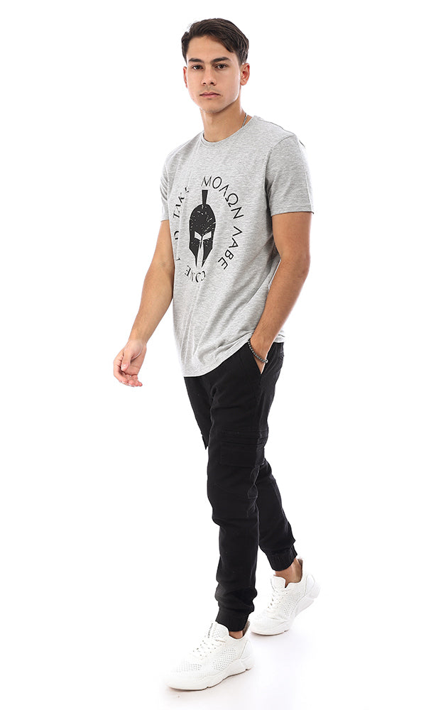 95152 Gladiator Helmet Front Printed Slip On T-Shirt - Heather Grey