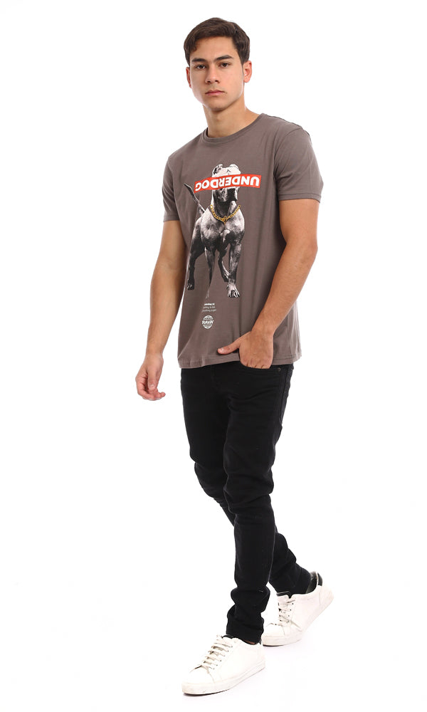 96807 Slip On Printed Dog Cotton T-Shirt - Dark Grey