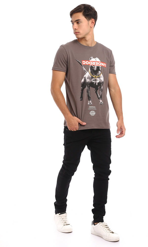 96807 Slip On Printed Dog Cotton T-Shirt - Dark Grey