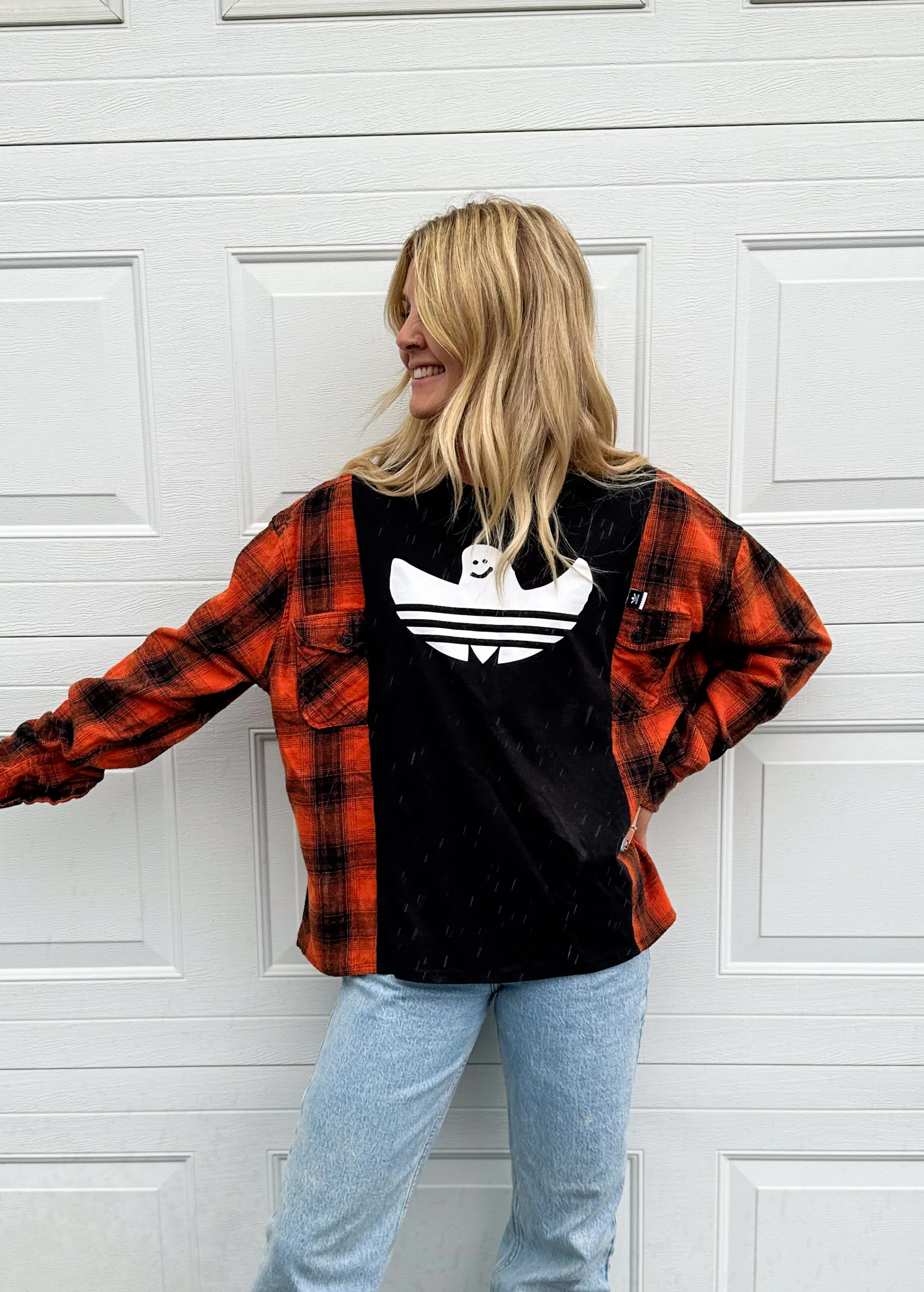 Adidas Ghost Black and Orange Flannel Tee Rework