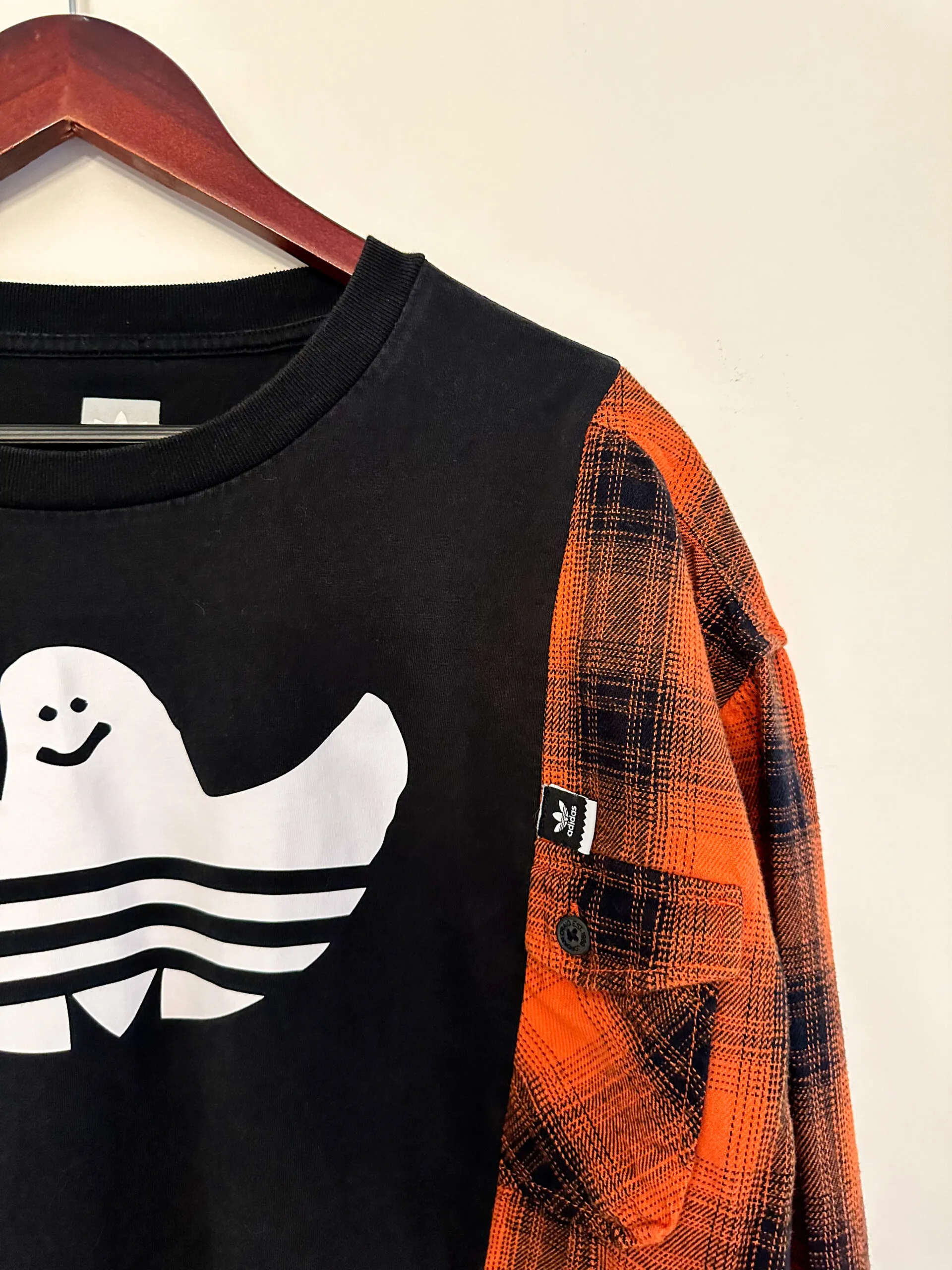 Adidas Ghost Black and Orange Flannel Tee Rework