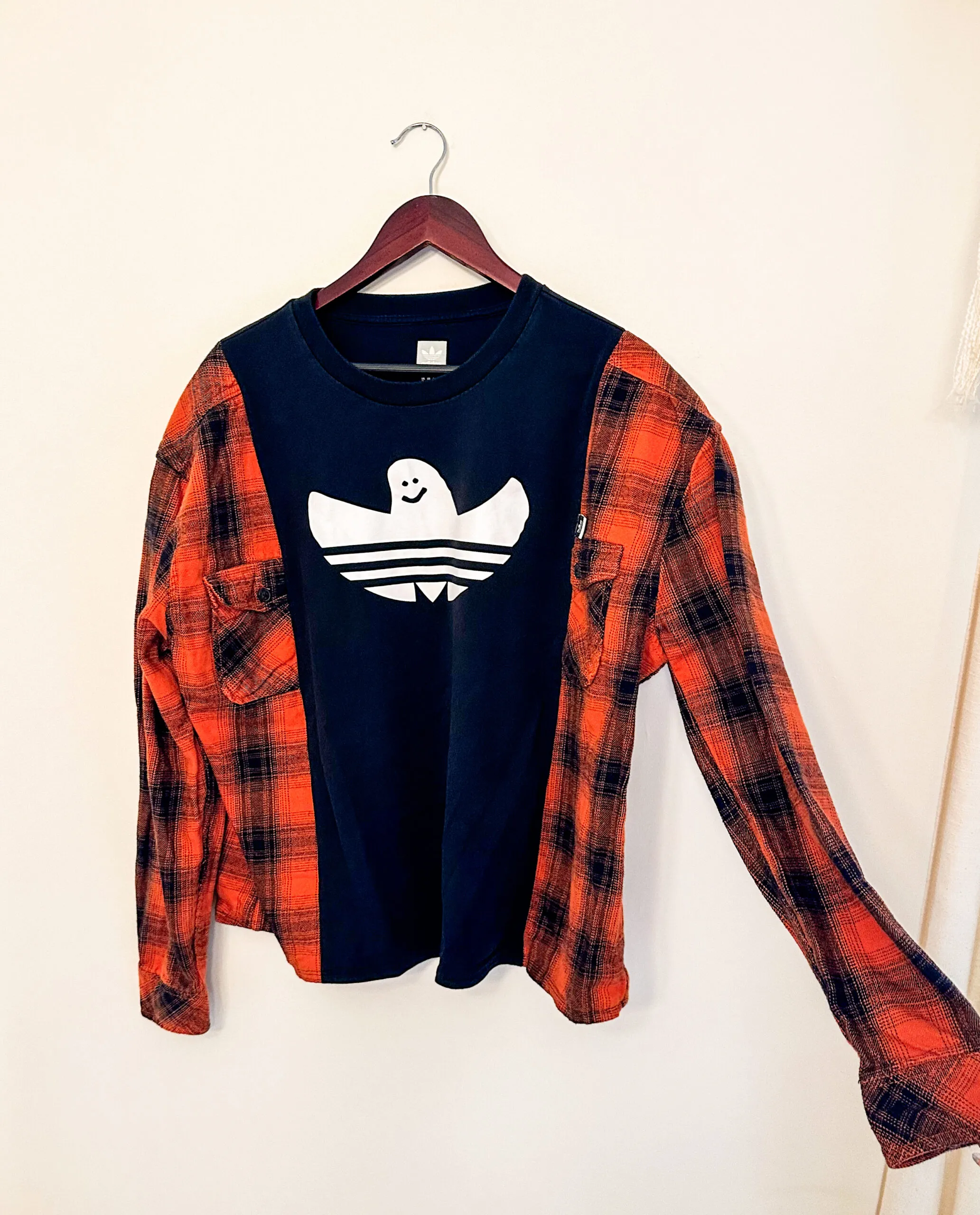 Adidas Ghost Black and Orange Flannel Tee Rework