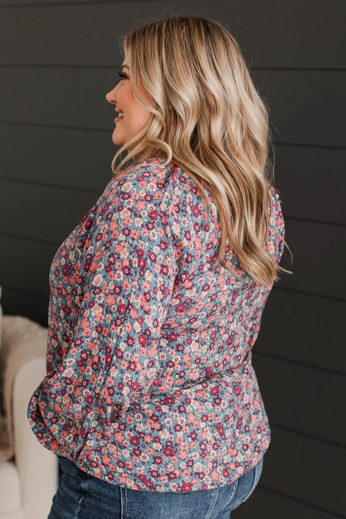 Back To Bliss Floral Blouse- Denim Blue