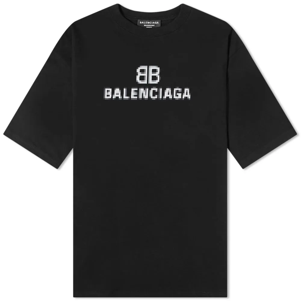 Balenciaga Pixelated Logo T-ShirtBlack & White