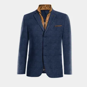  Blazer azul cobalto de tweed herringbone esencial de 3 botones