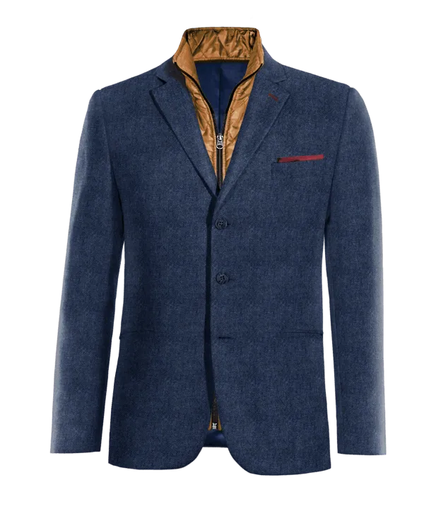  Blazer azul cobalto de tweed herringbone esencial de 3 botones