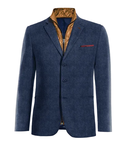  Blazer azul cobalto de tweed herringbone esencial de 3 botones