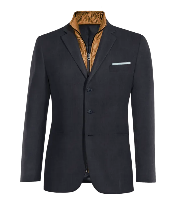  Blazer azul marino de Lana Merino super 100s slim fit de 3 botones