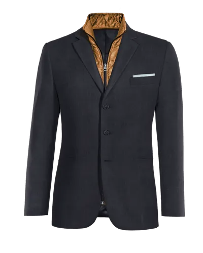  Blazer azul marino de Lana Merino super 100s slim fit de 3 botones