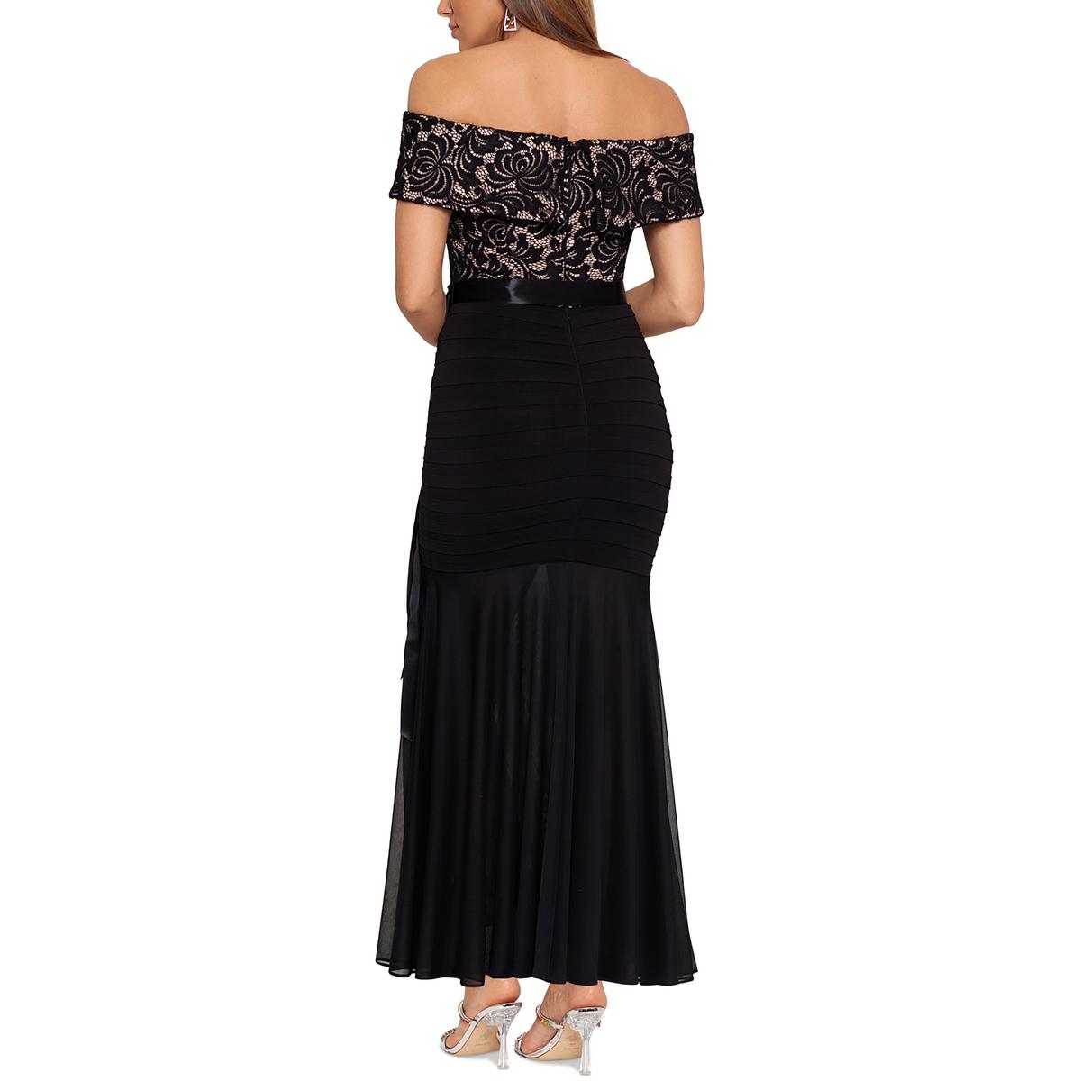 Blondie Nites Womens Petites Lace Off-The-Shoulder Evening Dress