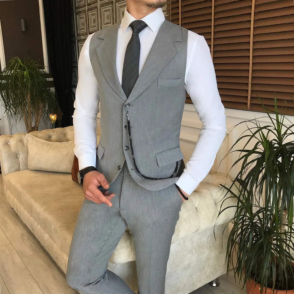 Bojoni Grey Slim-Fit Suit 3-Piece