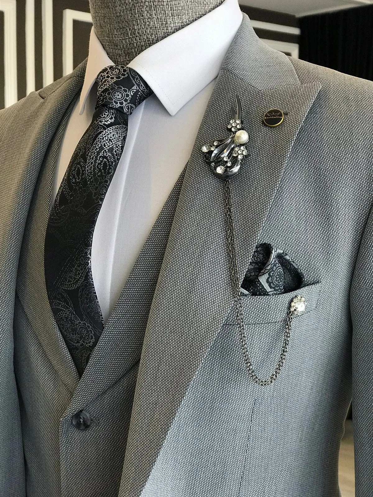 Bojoni Grey Slim-Fit Suit 3-Piece