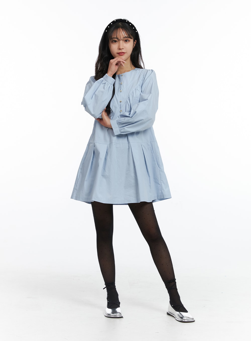 Buttoned A-Line Mini Dress OJ431