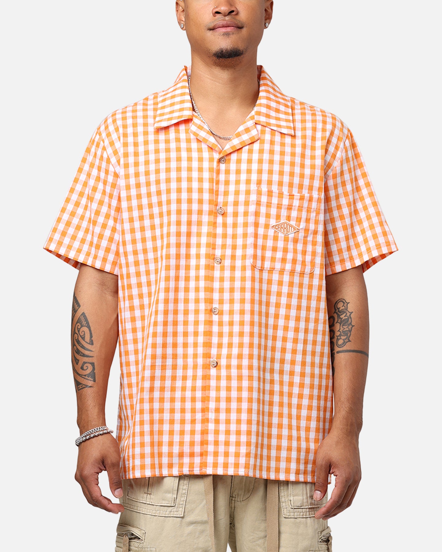 Carrots By Anwar Badge Button Up Shirt Orange