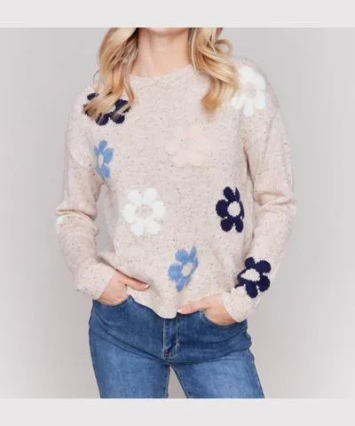 Charlie B Flower Power Sweater In Truffle