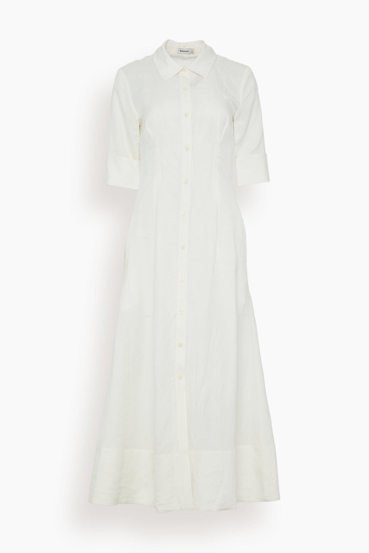 Claudine Short Sleeve Shirt Midi Dress in White