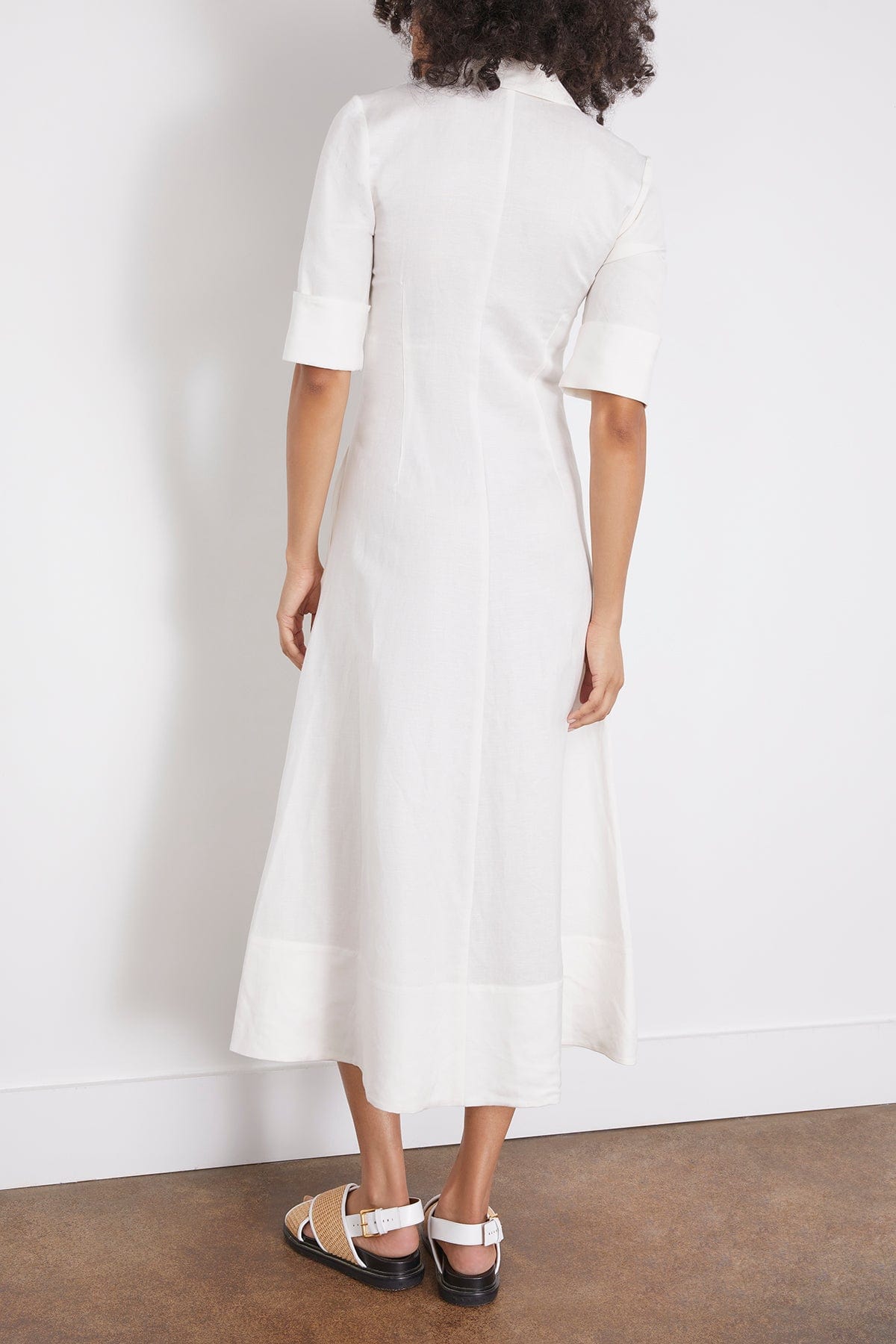 Claudine Short Sleeve Shirt Midi Dress in White