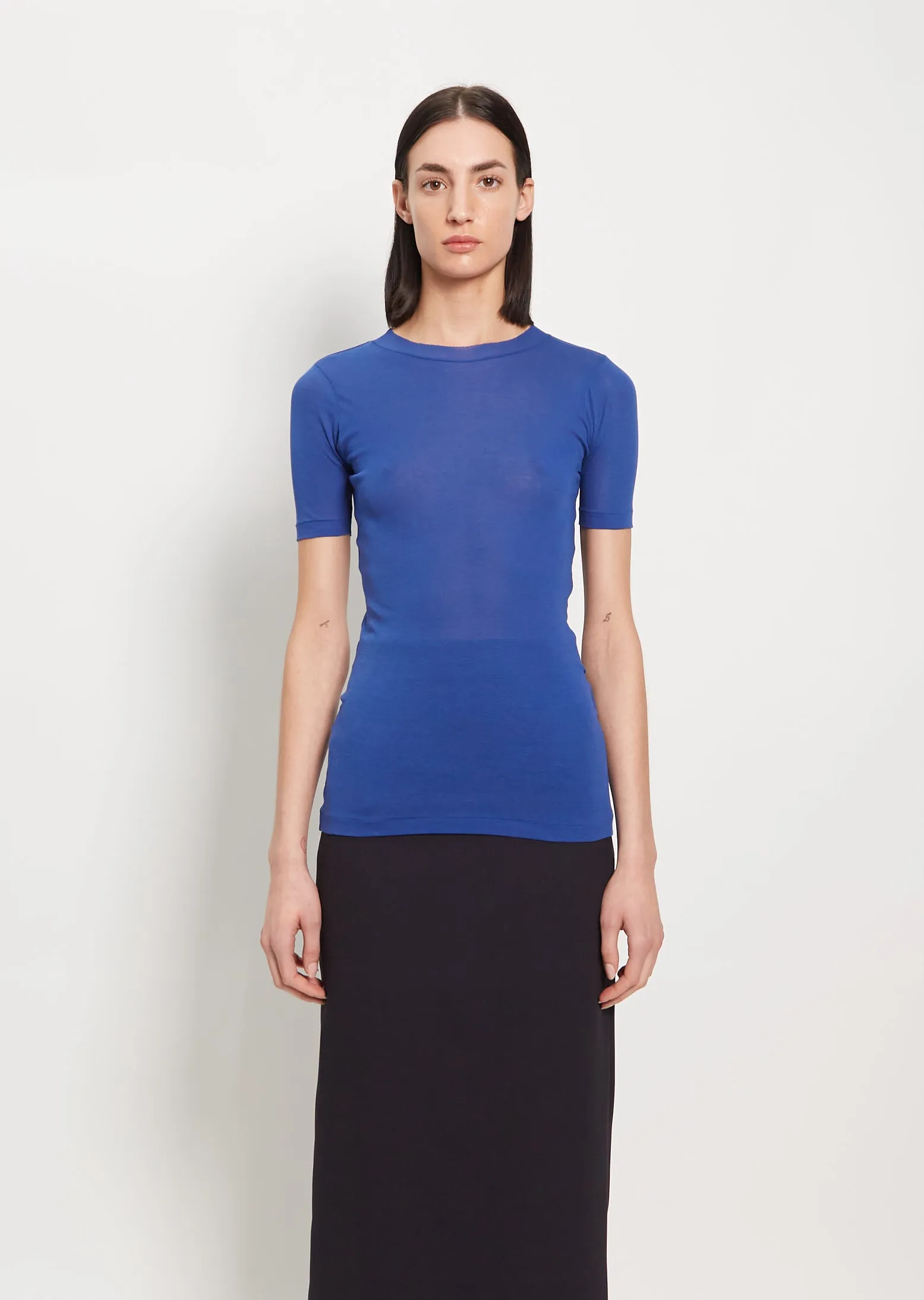 Cotton Giza Sheer Rib Tee — Blue