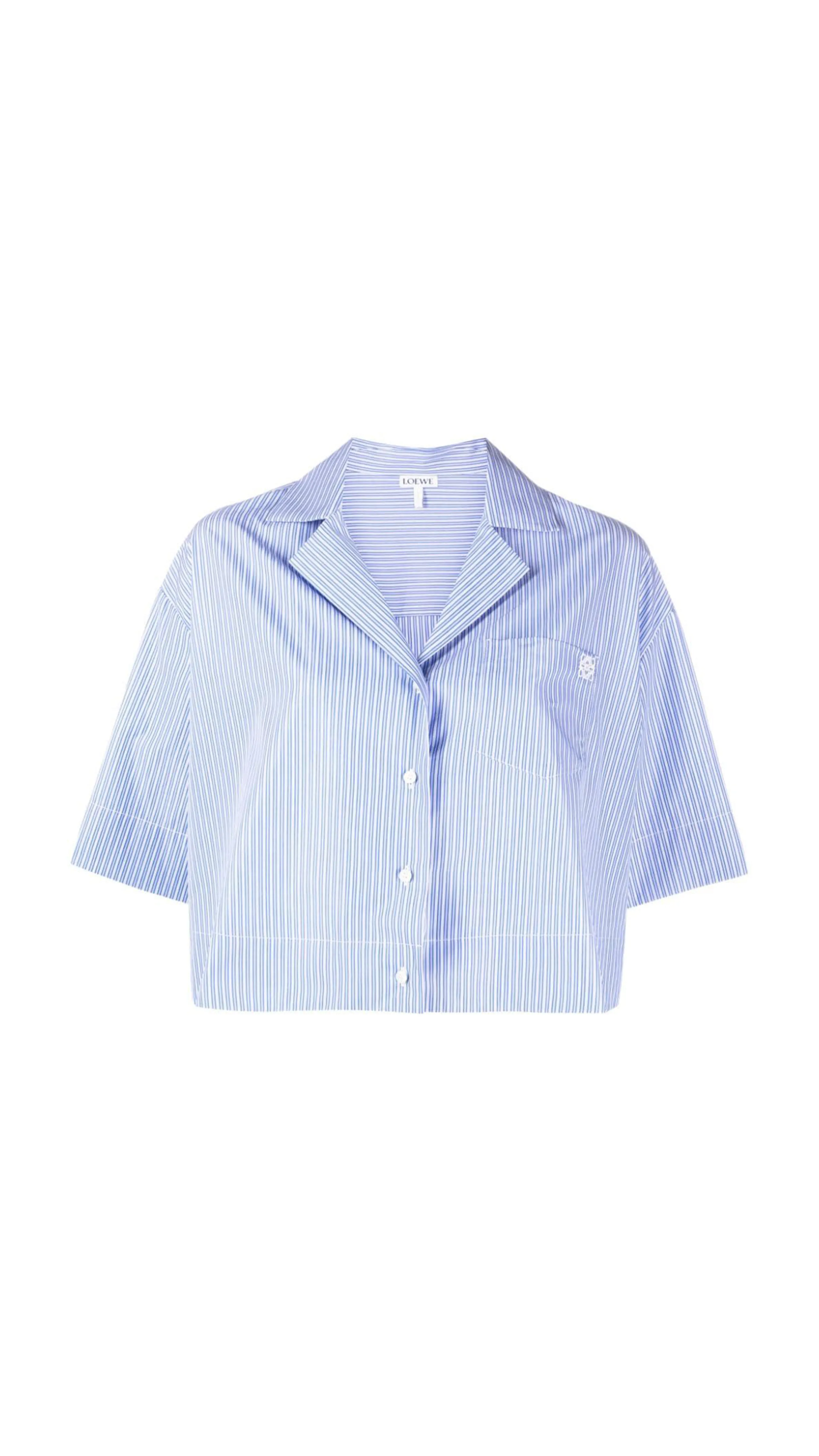 Cropped Shirt in Striped Cotton -  Blue/White