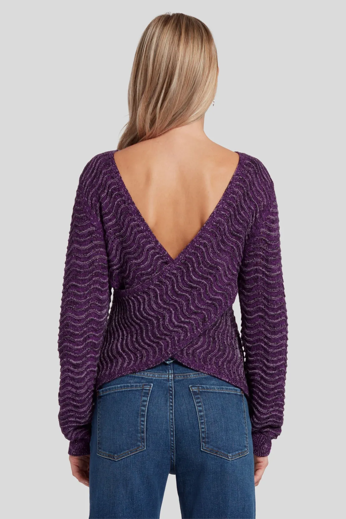 CROSS BACK SWEATER COTTON POLY VIOLET MARL