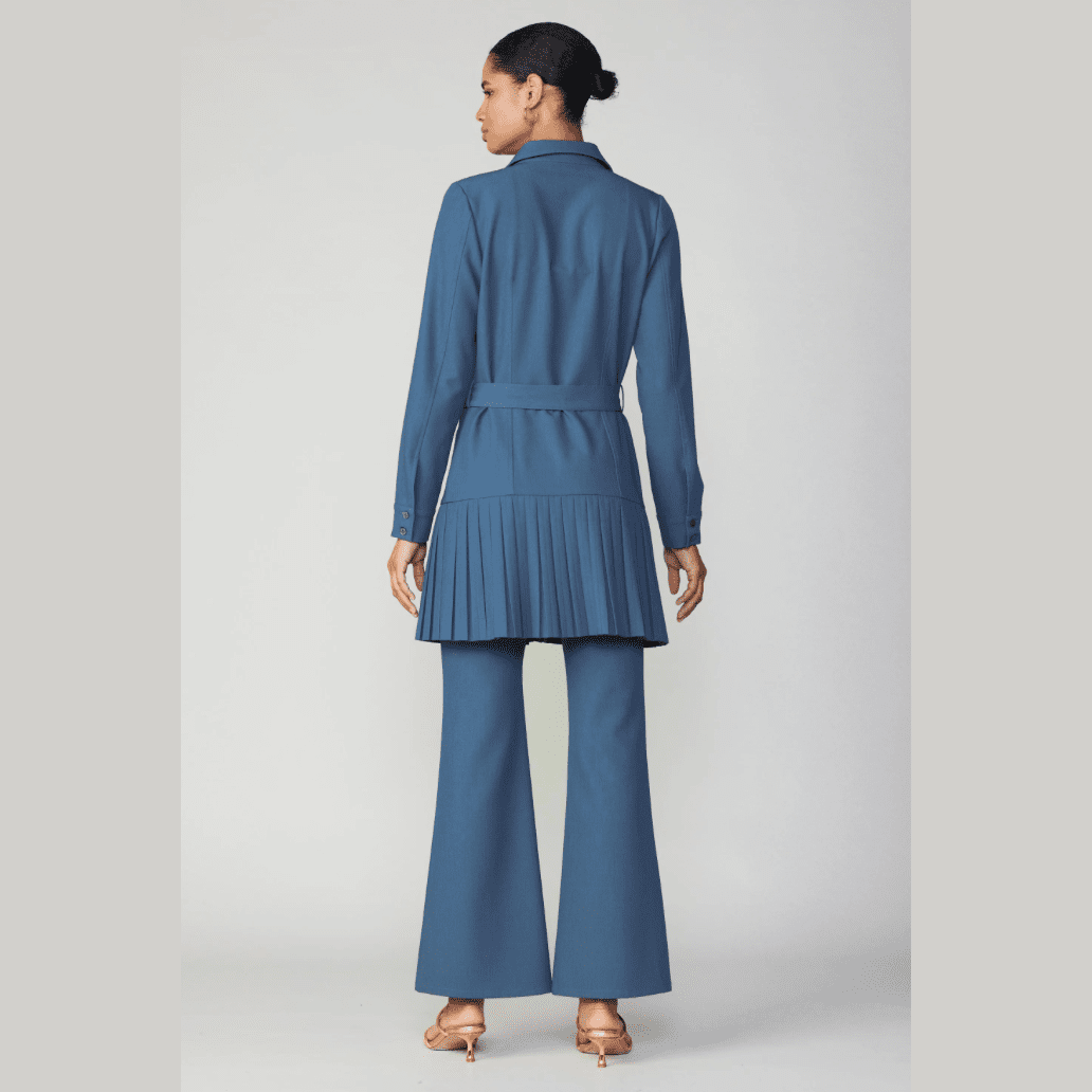 Current Air Pleated Button Down Shirt Dress in Aegean Blue