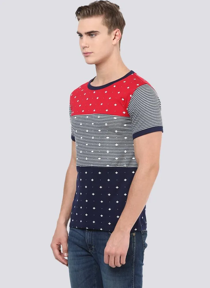 Cut & Sew Contrast Printed T-Shirt