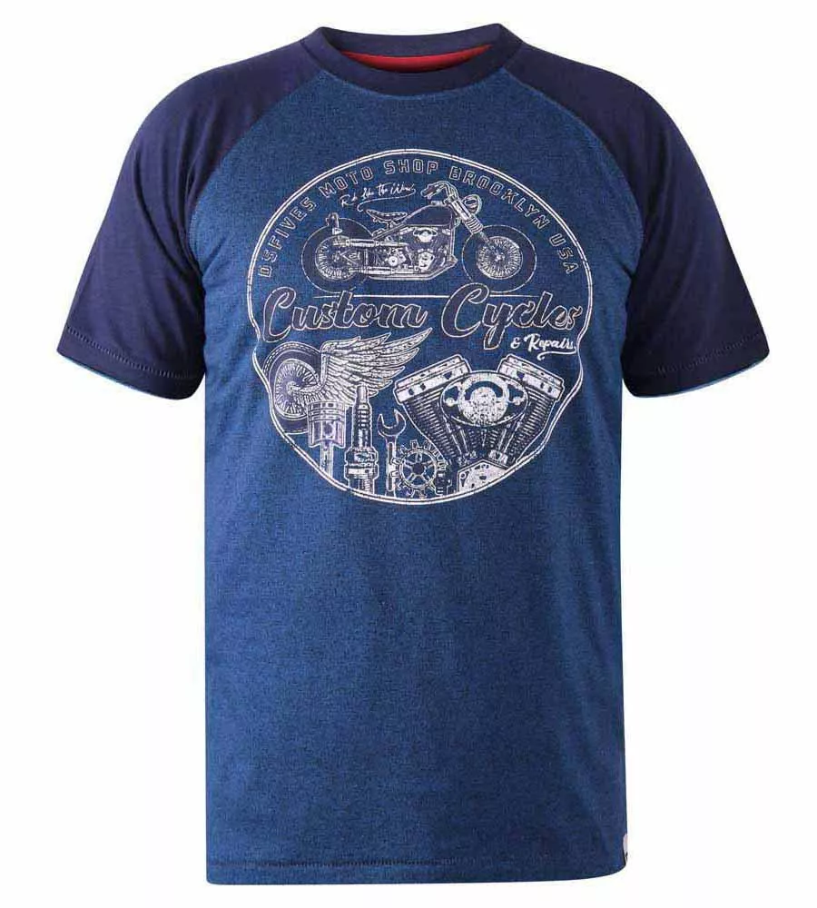 D555 Big Mens Custom Motorbike Printed T-Shirt With Raglan Sleeve (PORTER)