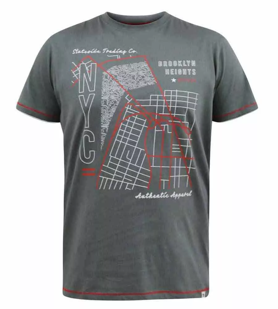 D555 Big Mens NYC Birdseye Map Printed T-Shirt (COBBLER)