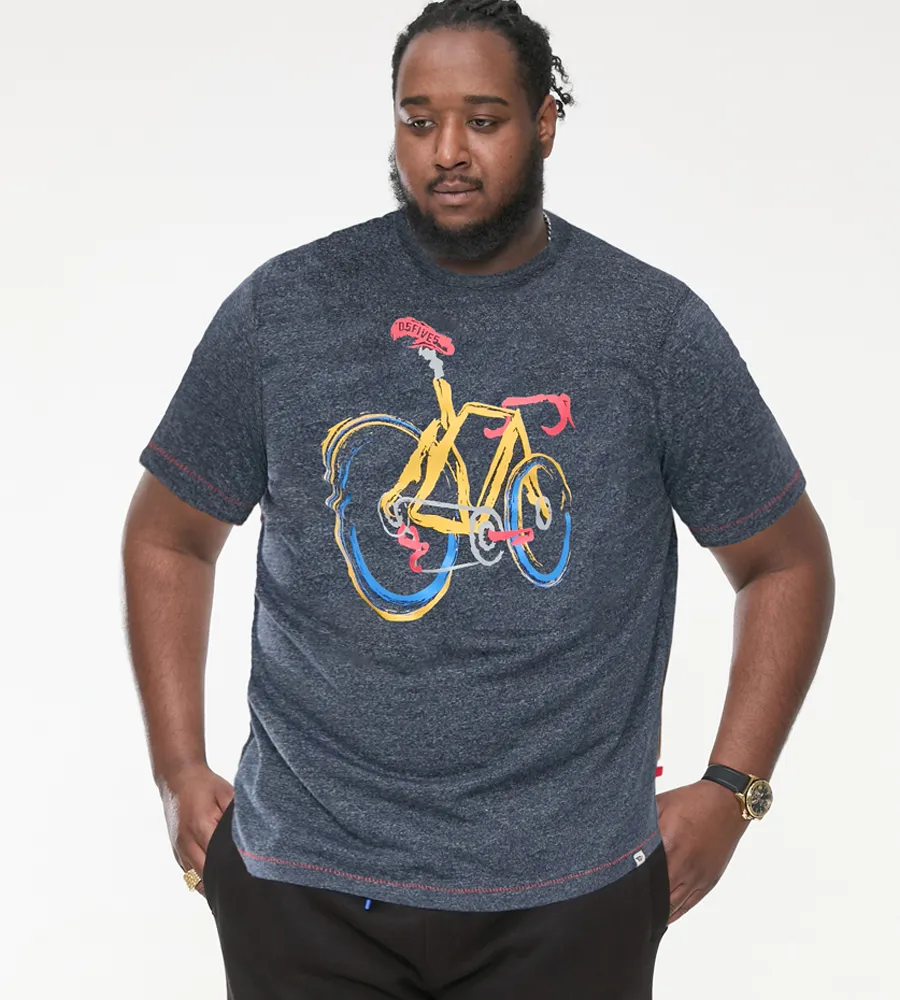 D555 Big Mens Printed T-Shirt With Abstract Bicycle Print (GAMSTON)