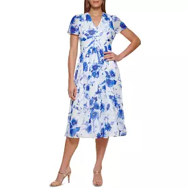 DKNY Womens A-Line Floral Fit & Flare Dress