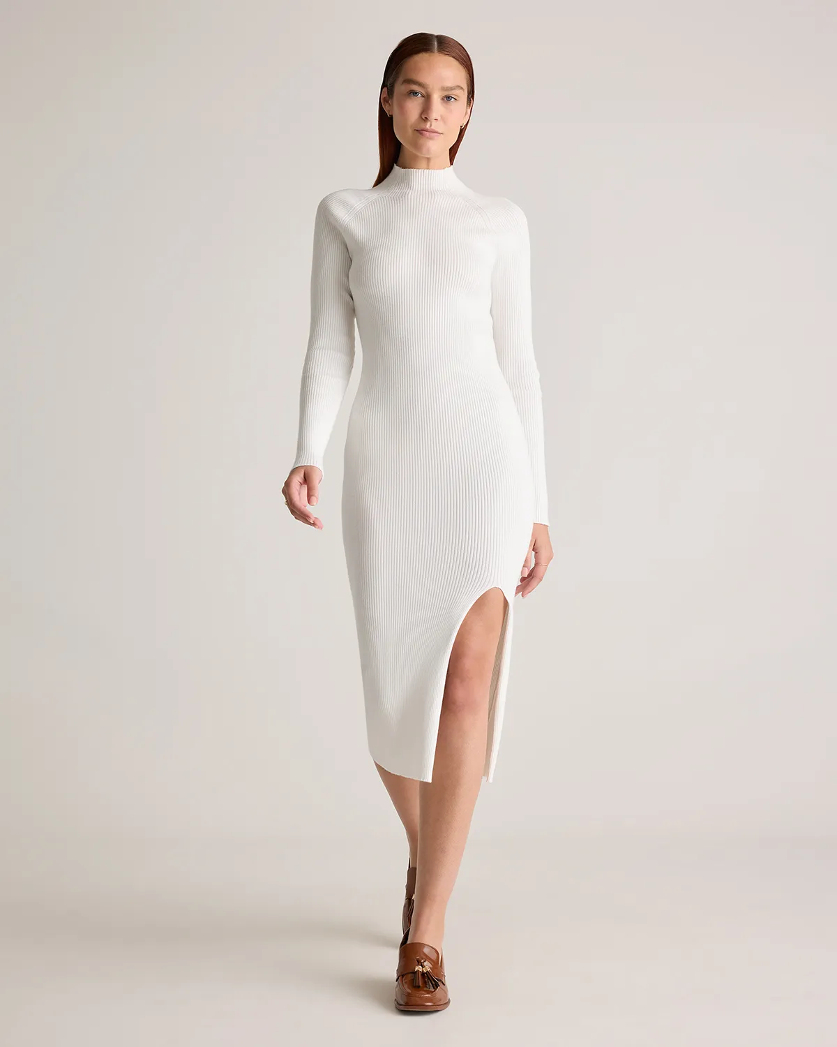 Eco-Knit Ribbed Mock Neck Sweater Dress