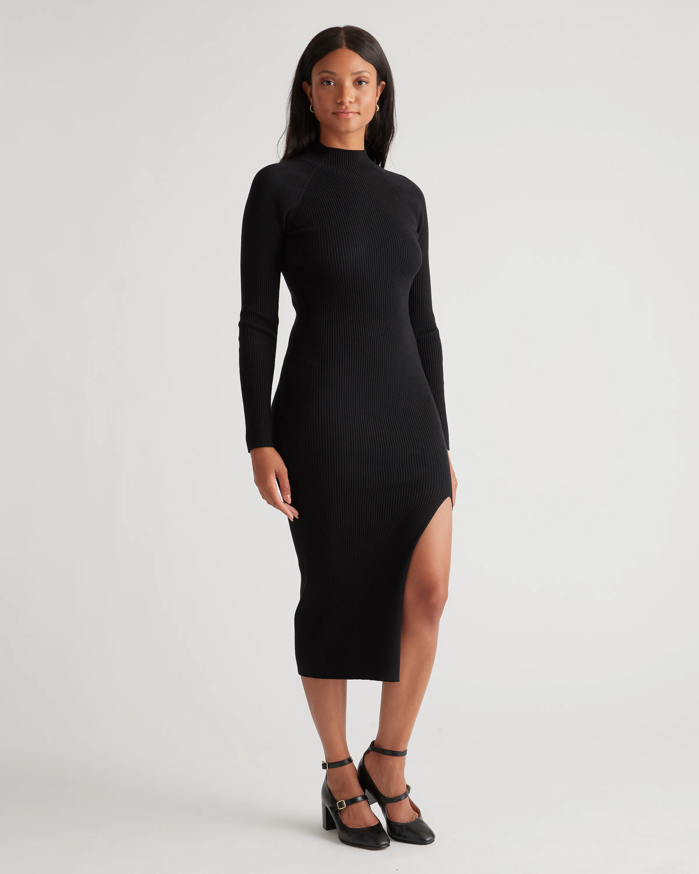 Eco-Knit Ribbed Mock Neck Sweater Dress