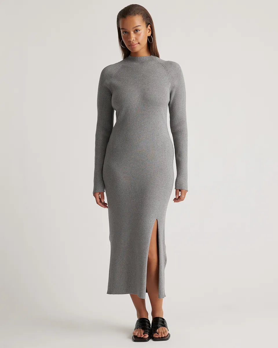 Eco-Knit Ribbed Mock Neck Sweater Dress