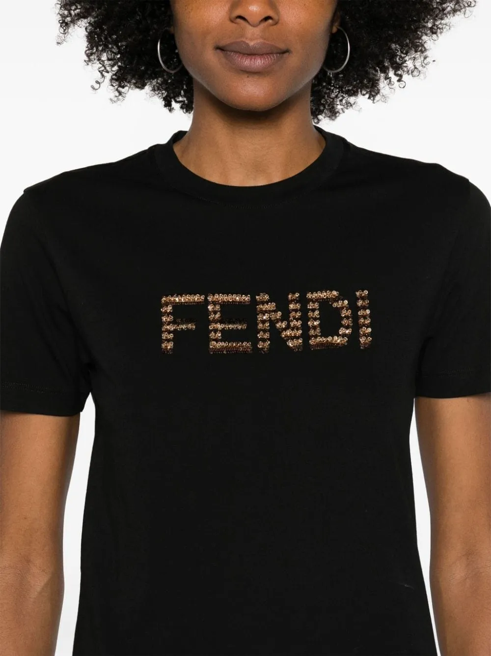 FENDI Sequin-Embellished Black Cotton Tee