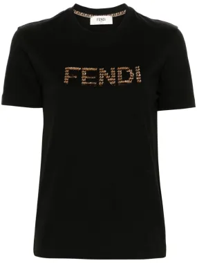 FENDI Sequin-Embellished Black Cotton Tee