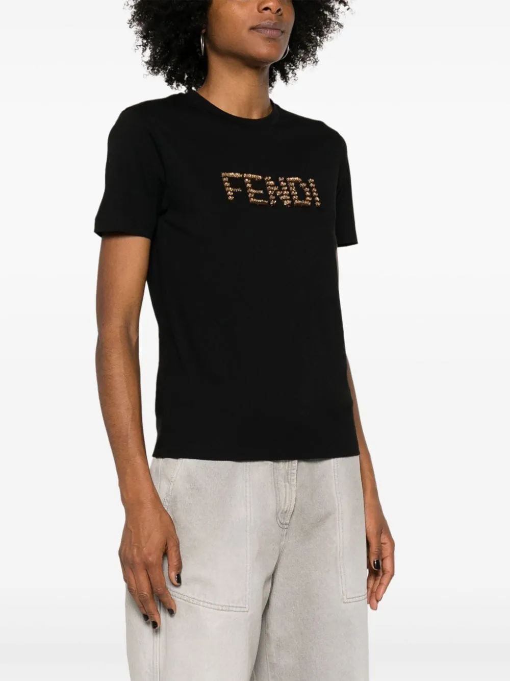 FENDI Sequin-Embellished Black Cotton Tee