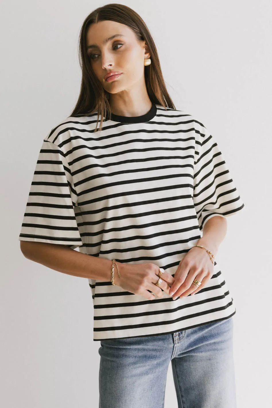 Freddie Striped Tee in Black