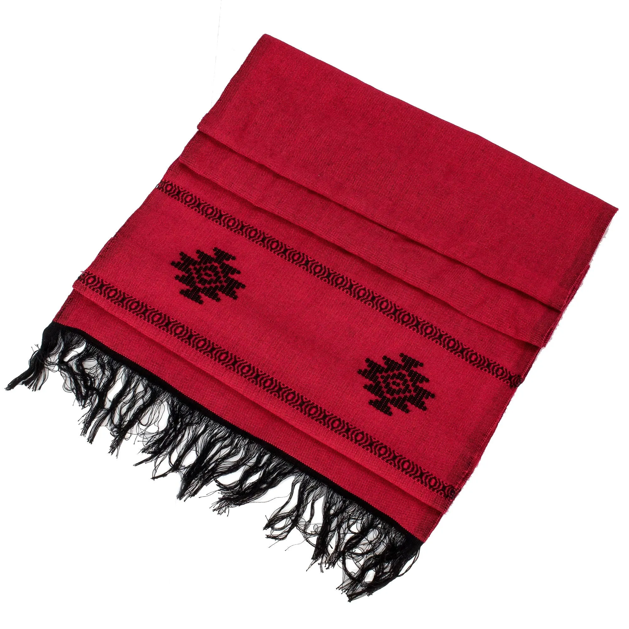 Fret Chic in Red Red Cotton Blend Scarf with Black Stepped-Fret Rhombus Motif