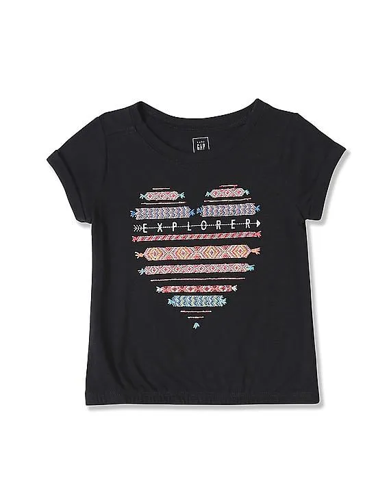 GAP Girls Black Embellished Graphic Bubble Tee