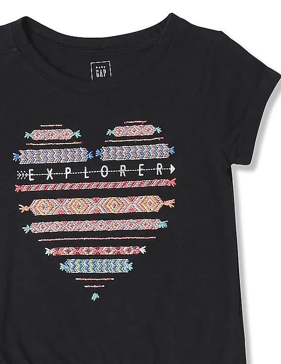 GAP Girls Black Embellished Graphic Bubble Tee