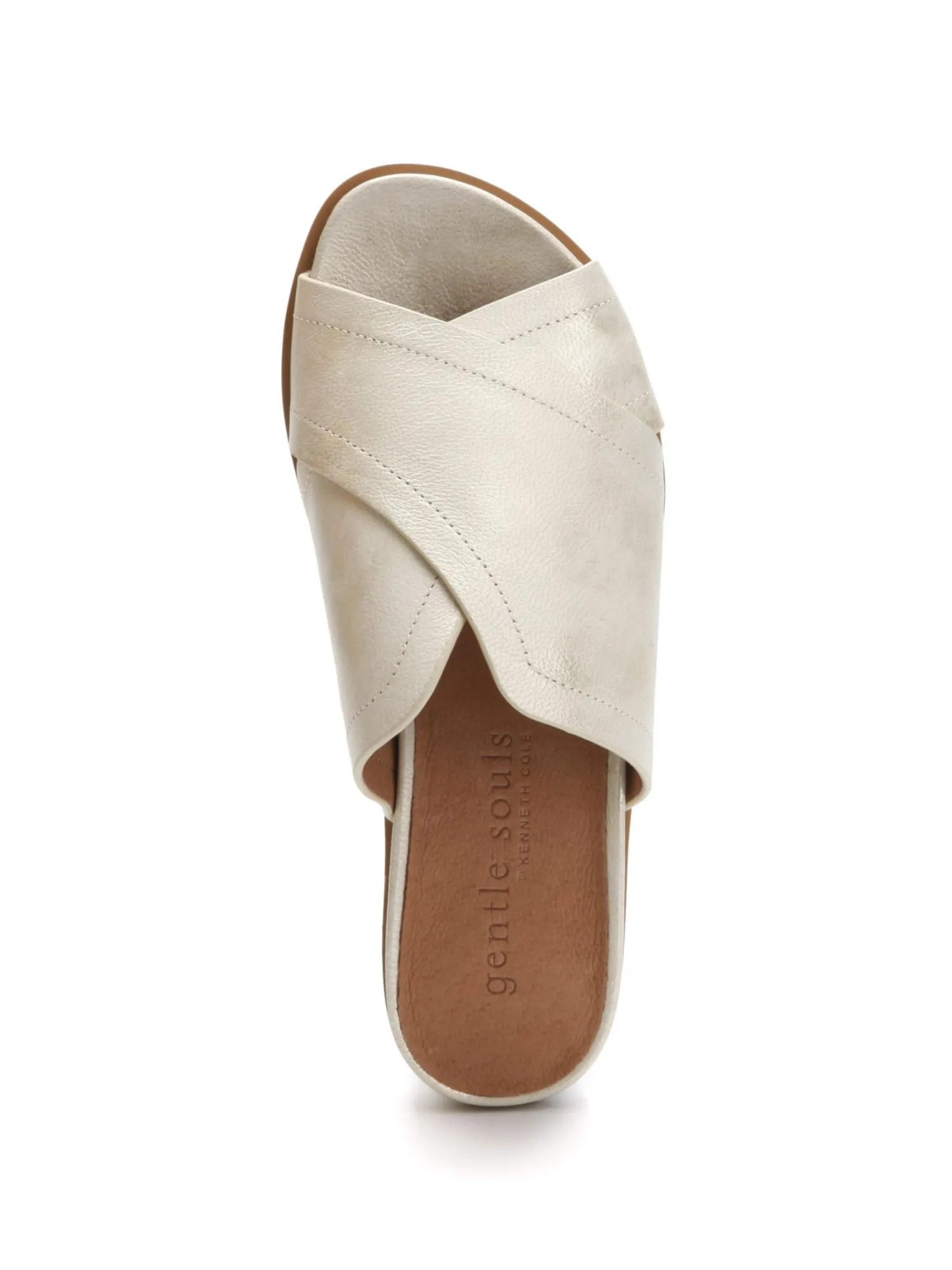 GENTLE SOULS KENNETH COLE Womens Beige Distressed 1/2 Platform X-Band Cushioned Lavern Almond Toe Wedge Slip On Leather Slide Sa