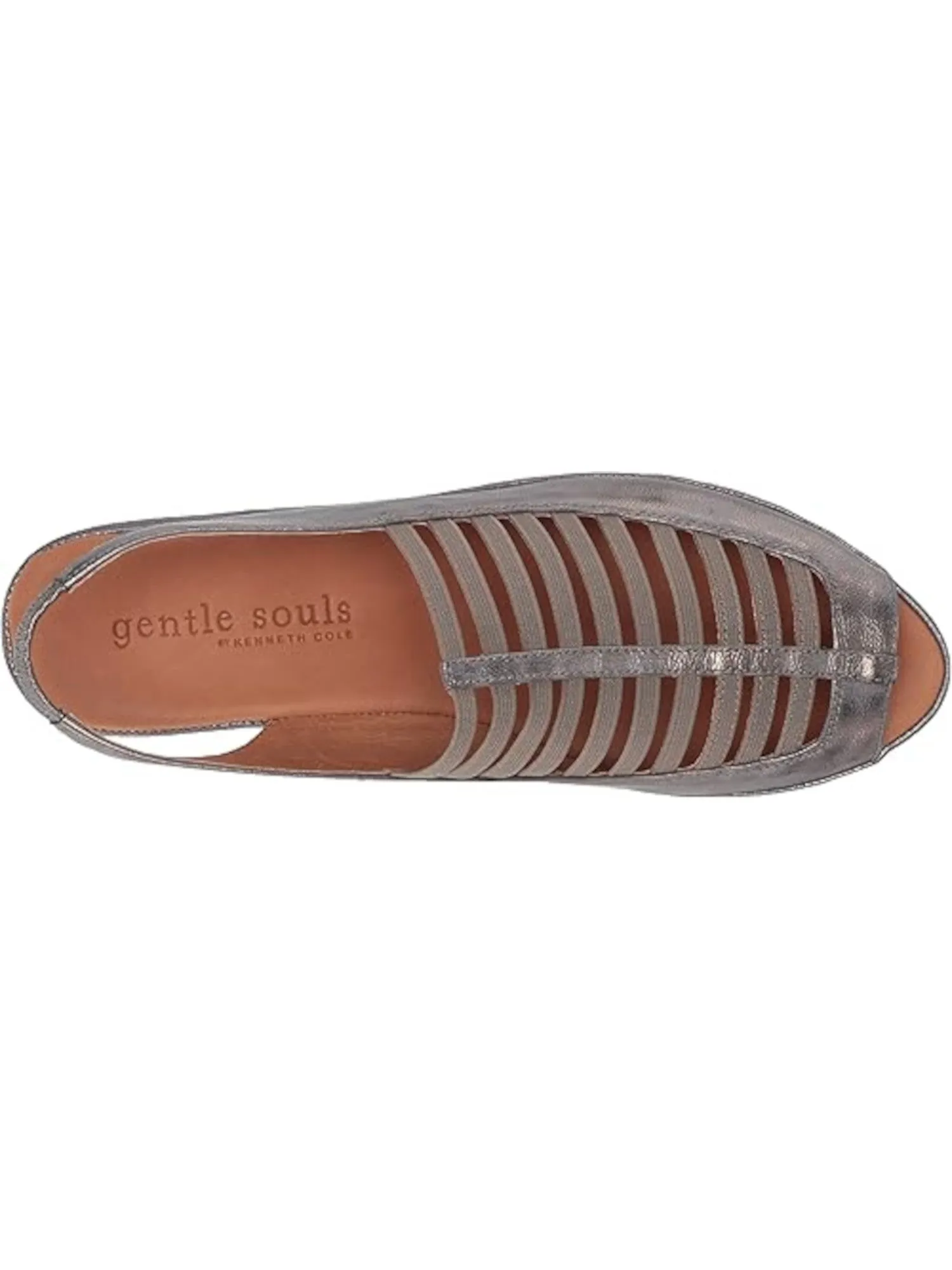 GENTLE SOULS KENNETH COLE Womens Gray Mixed Media Goring Cushioned Lee Peep Toe Wedge Slip On Leather Slingback Sandal M