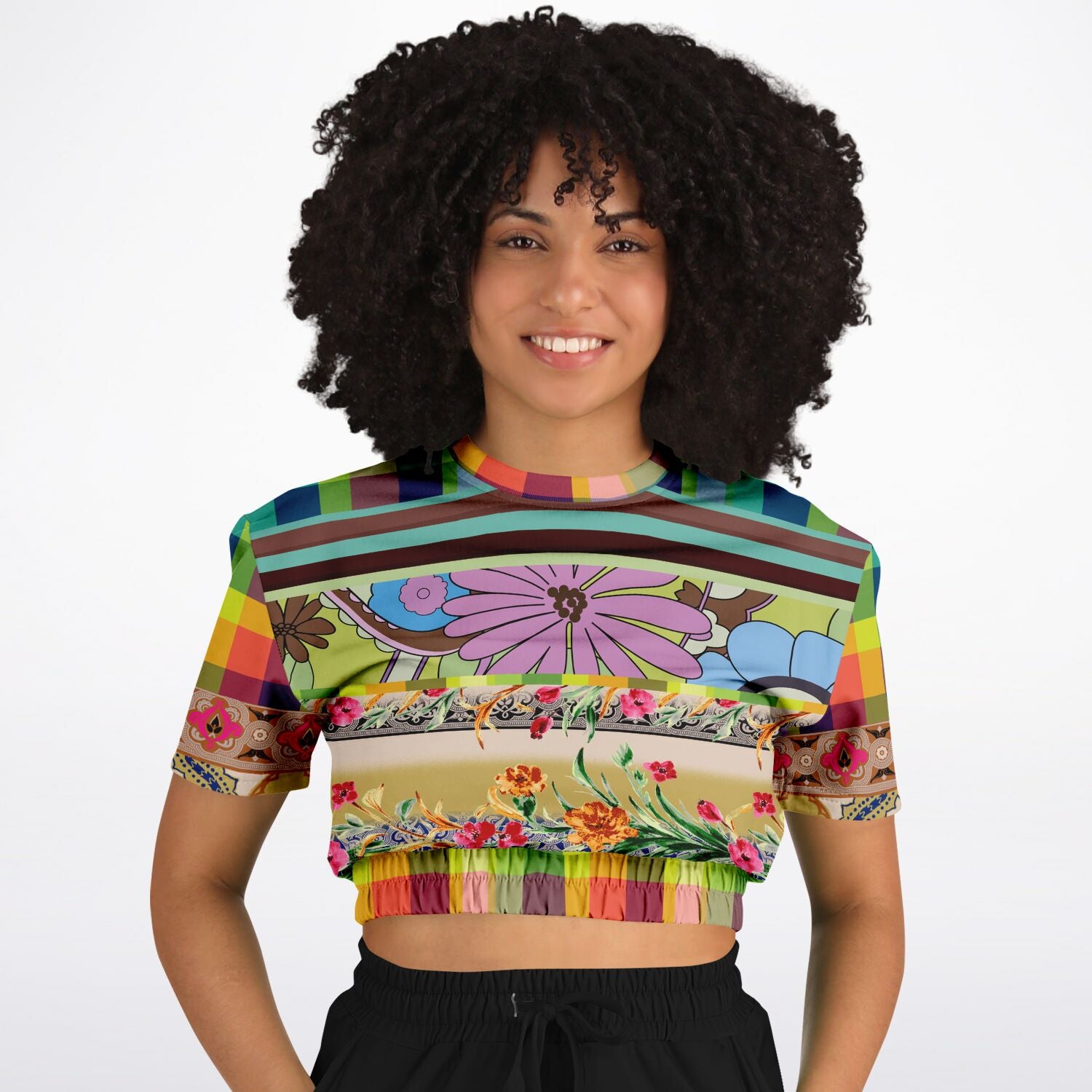 Green Apple Soho Short Sleeve Cropped Eco-Poly Sweater