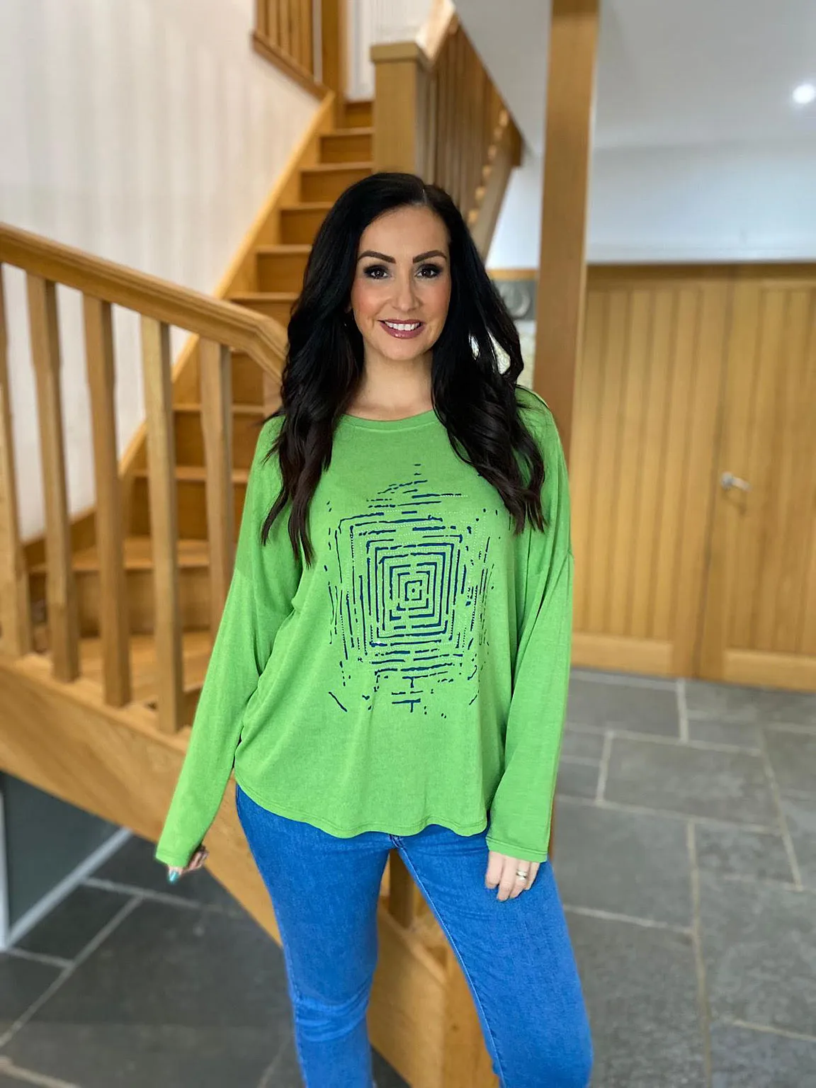 Green Diamante Patterned Top Elsie