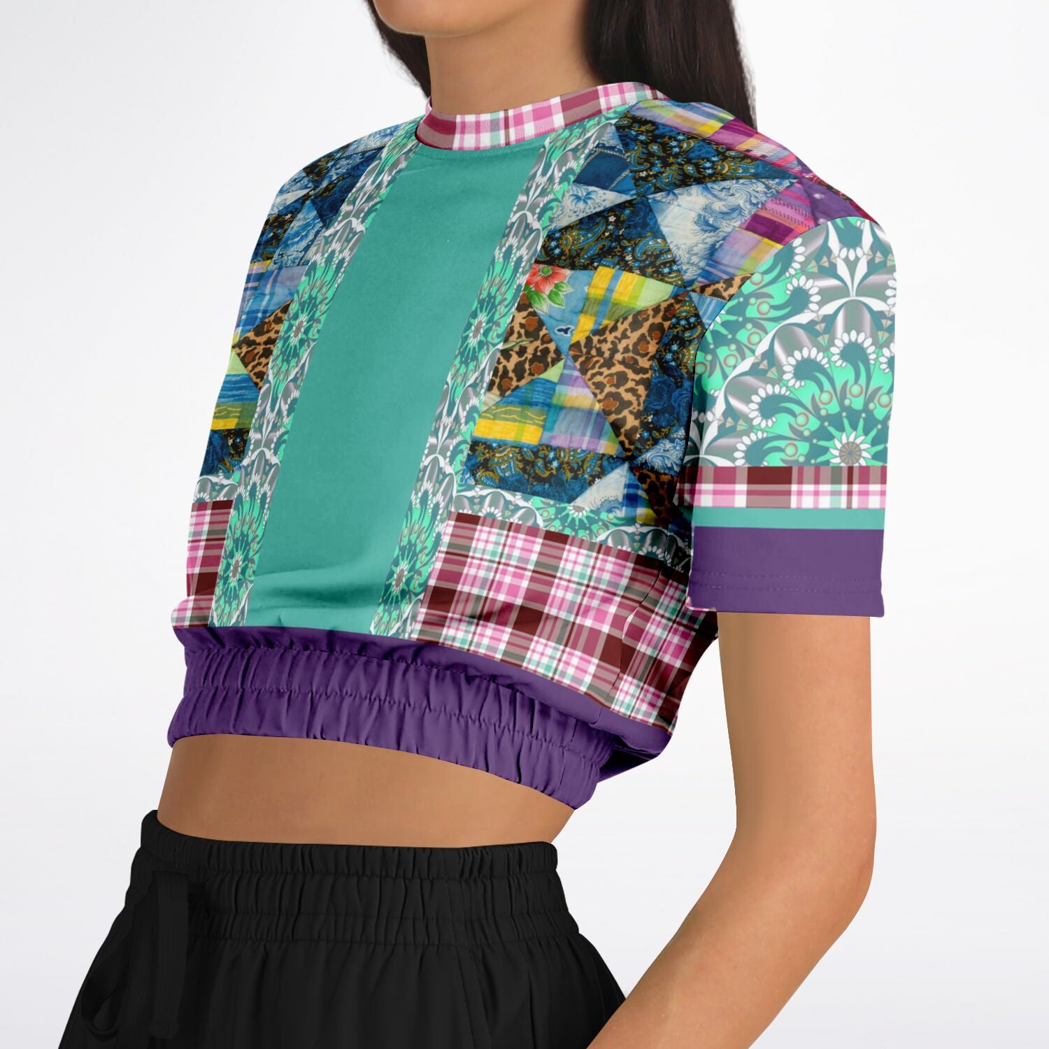 Gypsy Queen Purple Short Sleeve Cropped Eco-Poly Sweater